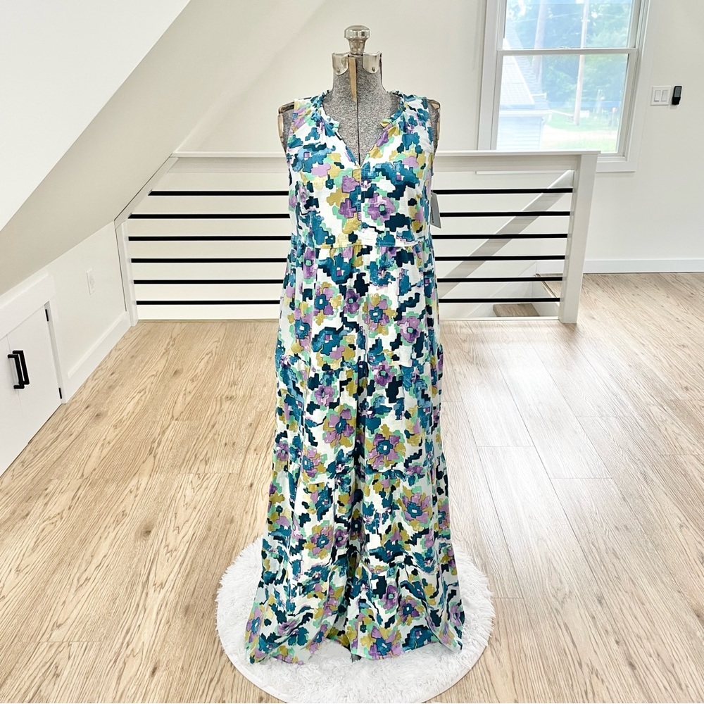 XS S M  purple green blue sleeveless bohemian maxi dress w/pockets